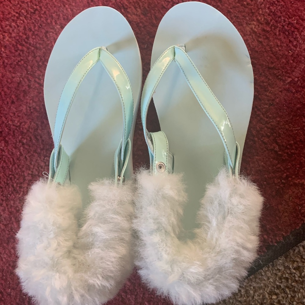 Ugg LaaLaa Fur Flip Flops, Tiffany Blue